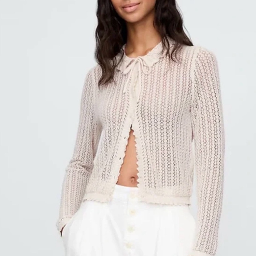 Cream Knit Tie-Neck Cardigan